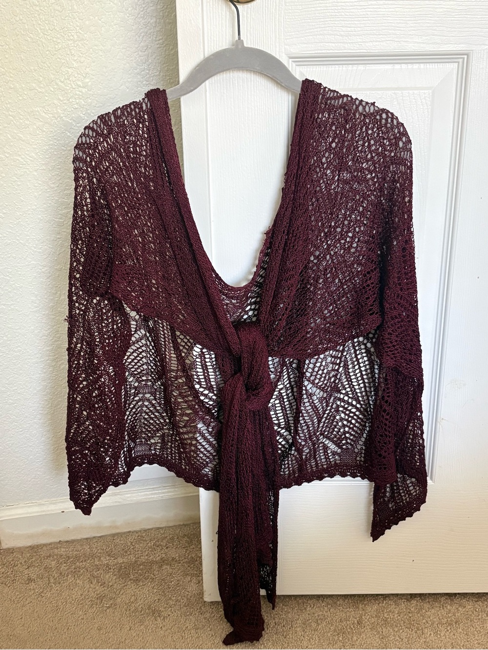 Open-Knit Shawl in Deep Burgundy